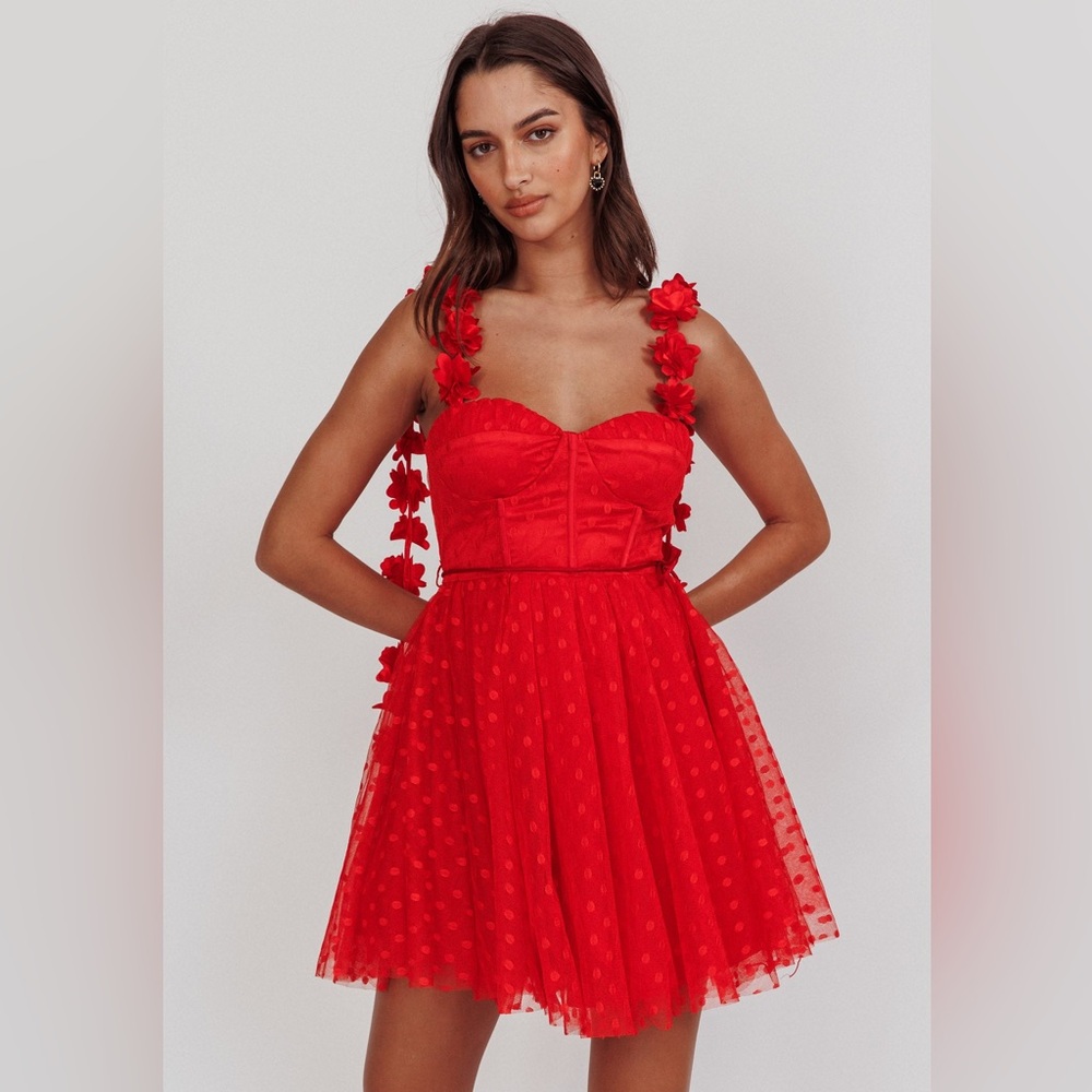 Selfie Leslie Fairytale Dream Floral Strap Mini Dress Red Large